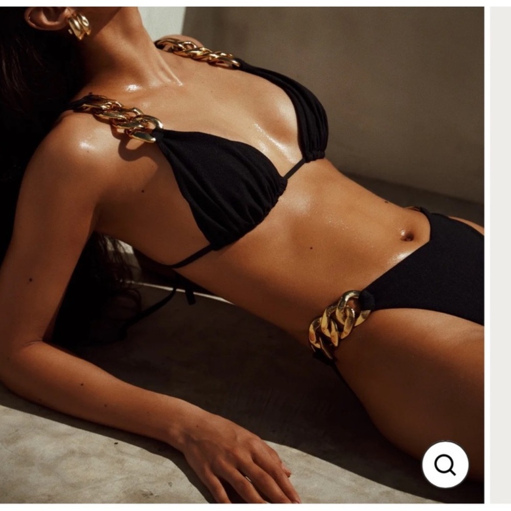 Black Bikini with Gold Chain Accents